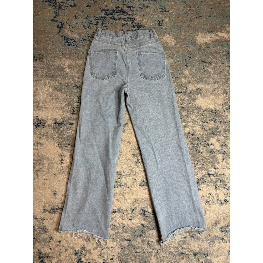 Womens High Rise Straight Leg Jeans Made By Rubies Size M Blue Denim‎ Raw Hem
